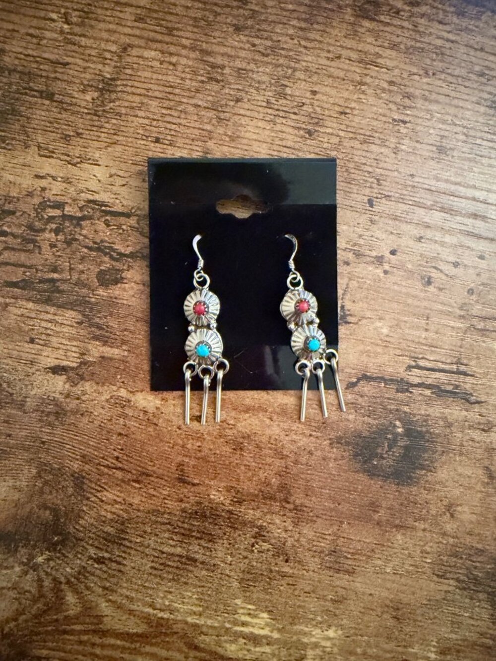 Sterling Silver Turquoise and Coral Dangling Earrings